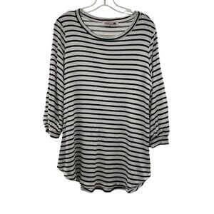 Glamour Farms Women's 3/4 Sleeve Top White/Blue Striped Size Medium